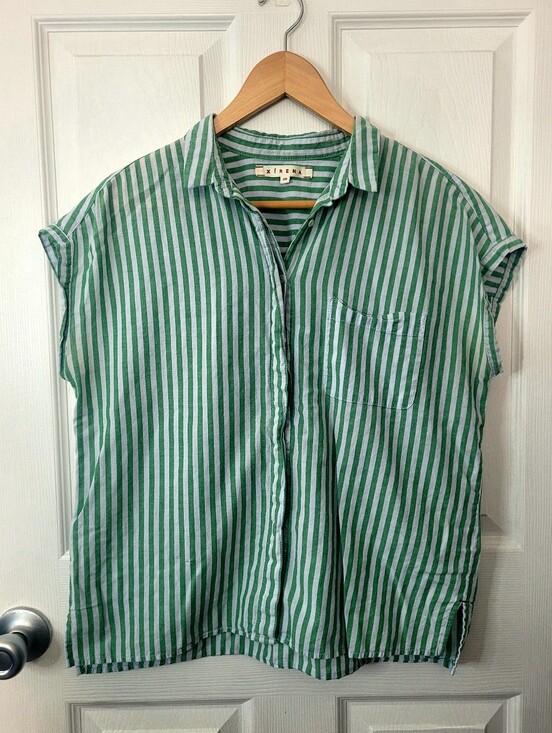 XiRENA Tops - Xirena Striped Short-Sleeve Button-Down Blouse